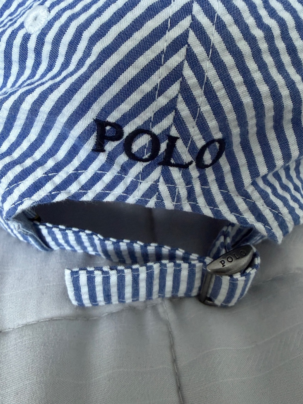 Polo by Ralph Lauren Blue & White Striped Seersucker Cap. NWOT - Picture 4 of 6